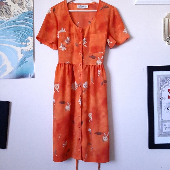 Orange Floral Summer Dress - Picture 1 of 5